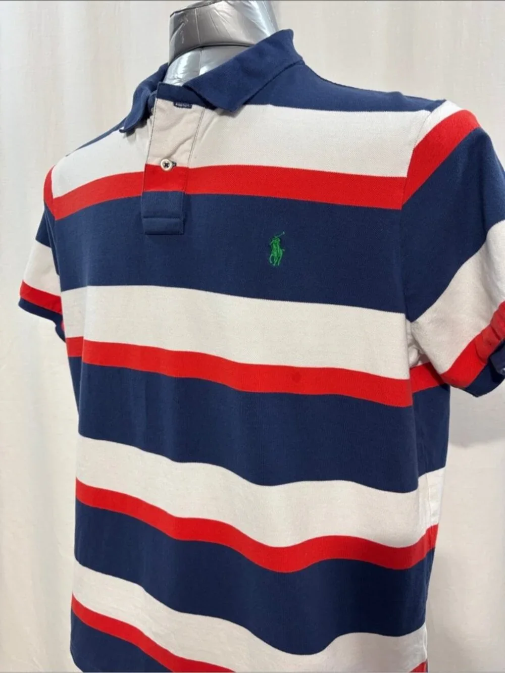 Ralph Lauren Navy, White & Red Striped Polo with Green Pony 232 work every day